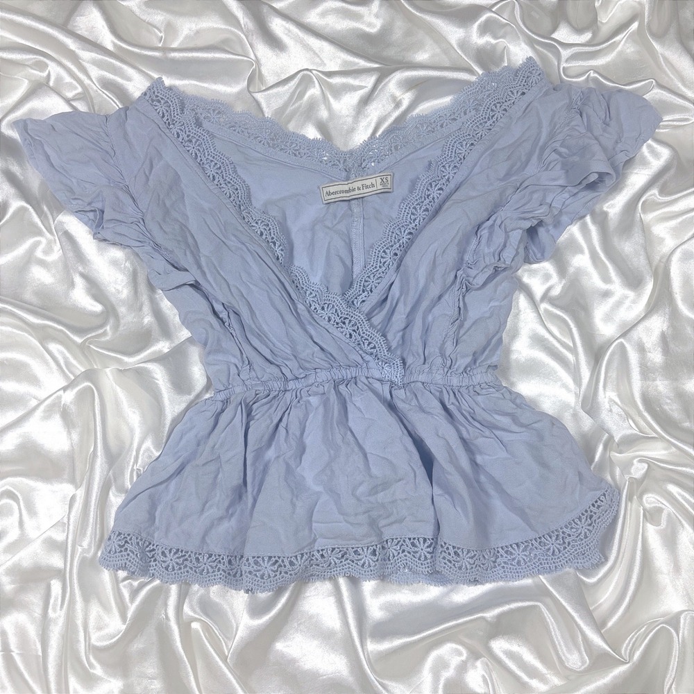 y2k Abercrombie & Fitch Top Blue Excellent Lace Trim Peplum Wrap XS